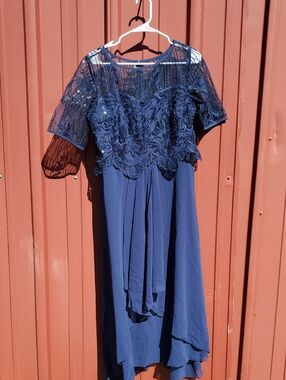 Navy Lace Overlay Wedding Dress for Women